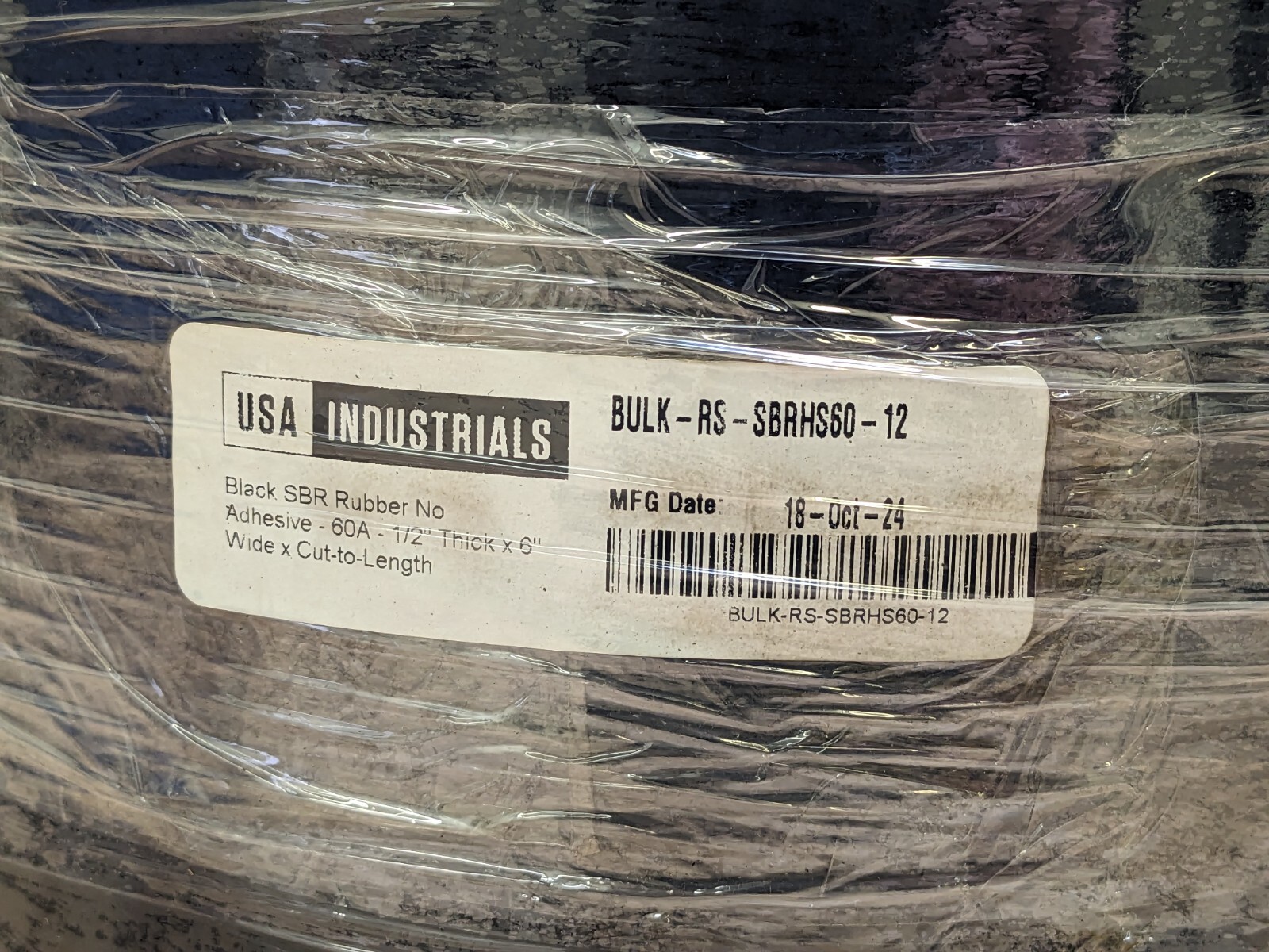 USA Industrials High Strength Rubber Roll 10 Ft. x 6 In. x 1/2 In. Black SBR 60A