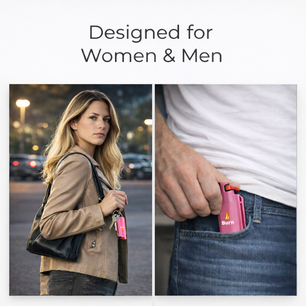 BURN PEPPER SPRAY Maximum Strength Self Defense Security Keychain Pink 2 Pack