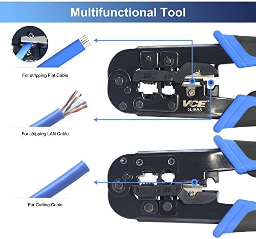 VCE RJ45 RJ11/RJ12 RJ22 Ethernet Crimp Tool Crimper Cutter Stripper All-in-on…