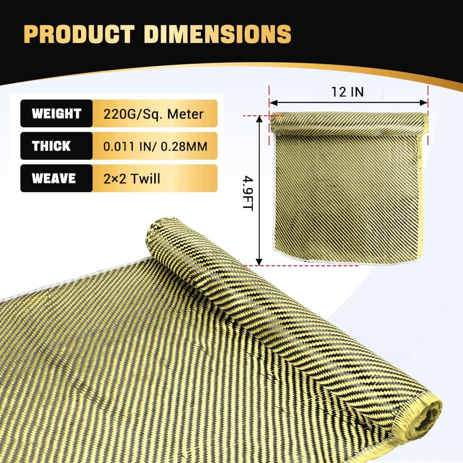 BARTOO 4.9ft x 12″ Carbon Fiber Cloth Roll, 2 x 2 Twill Weave 3k/220g High St…