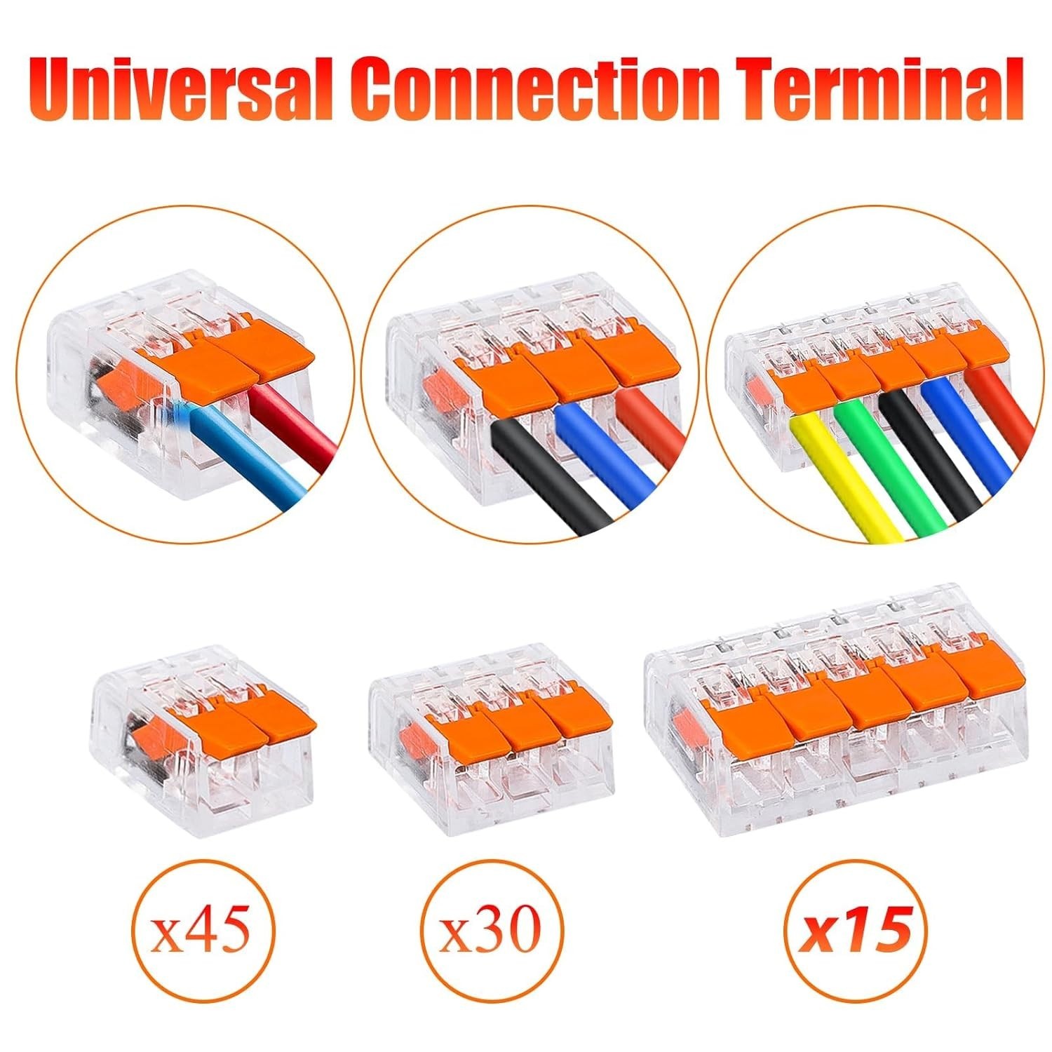 90Pcs For Wago 221 Lever Nuts Compact Splicing Wire Connectors – 2/3/5 Terminal