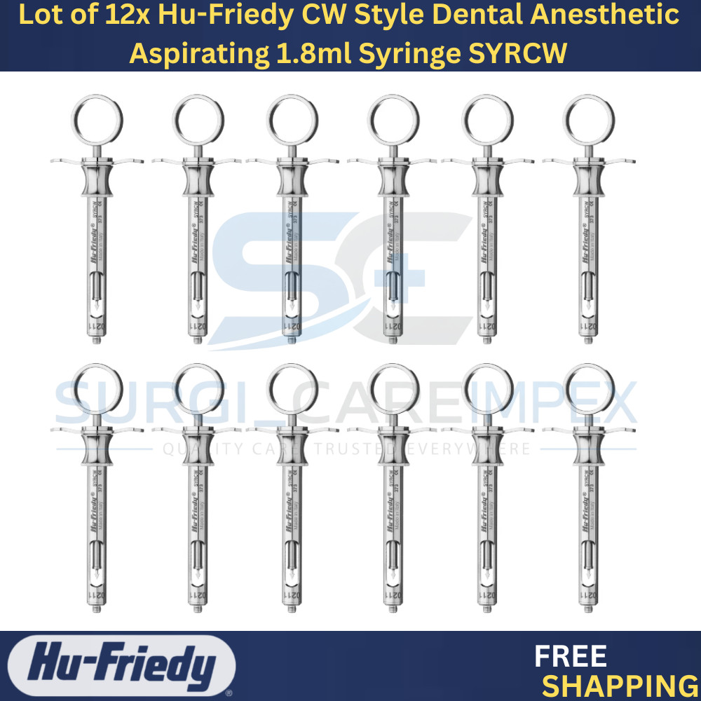 Lot of 12x Hu-Friedy CW Style Dental Anesthetic Aspirating 1.8ml Syringe SYRCW