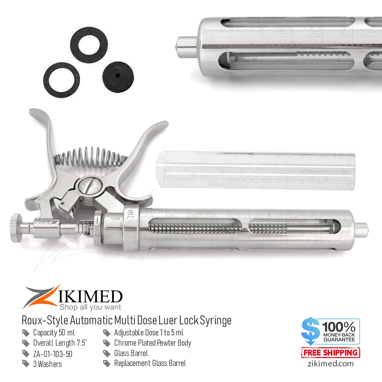 Revolver Automatic Injection Glass Barrel Luer-Lock 50 ML for All Livestock