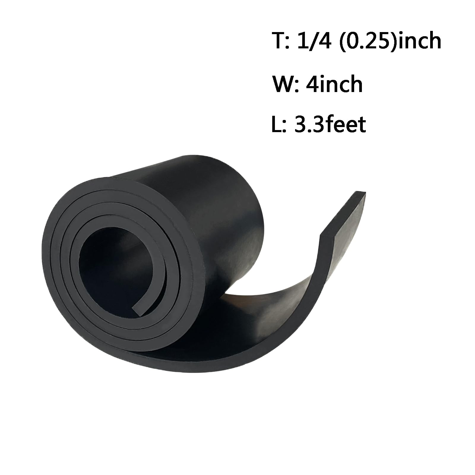Thick Neoprene Rubber Strip 4×1/4 Inch x 3.3 Ft Solid Roll Craft Floor DIY Pad