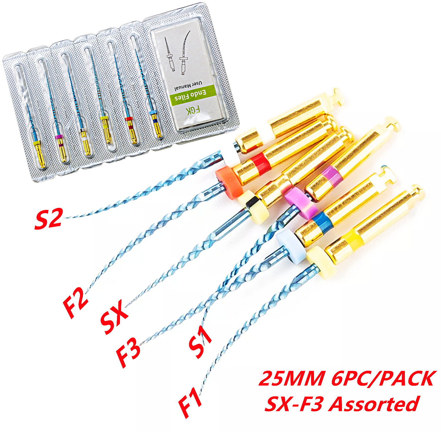 21/25MM Dental Endo Rotary Files Blue Taper NITI Endodontic Root Files 6pcs/pack