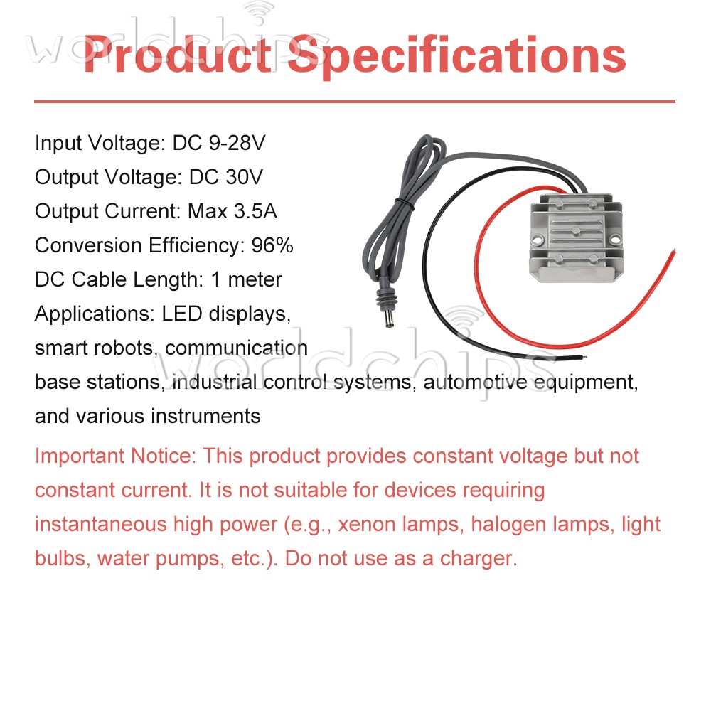 DC 12V24V to DC 30V 3.5A Power Cord Converter Boost Conversion Module Waterproof