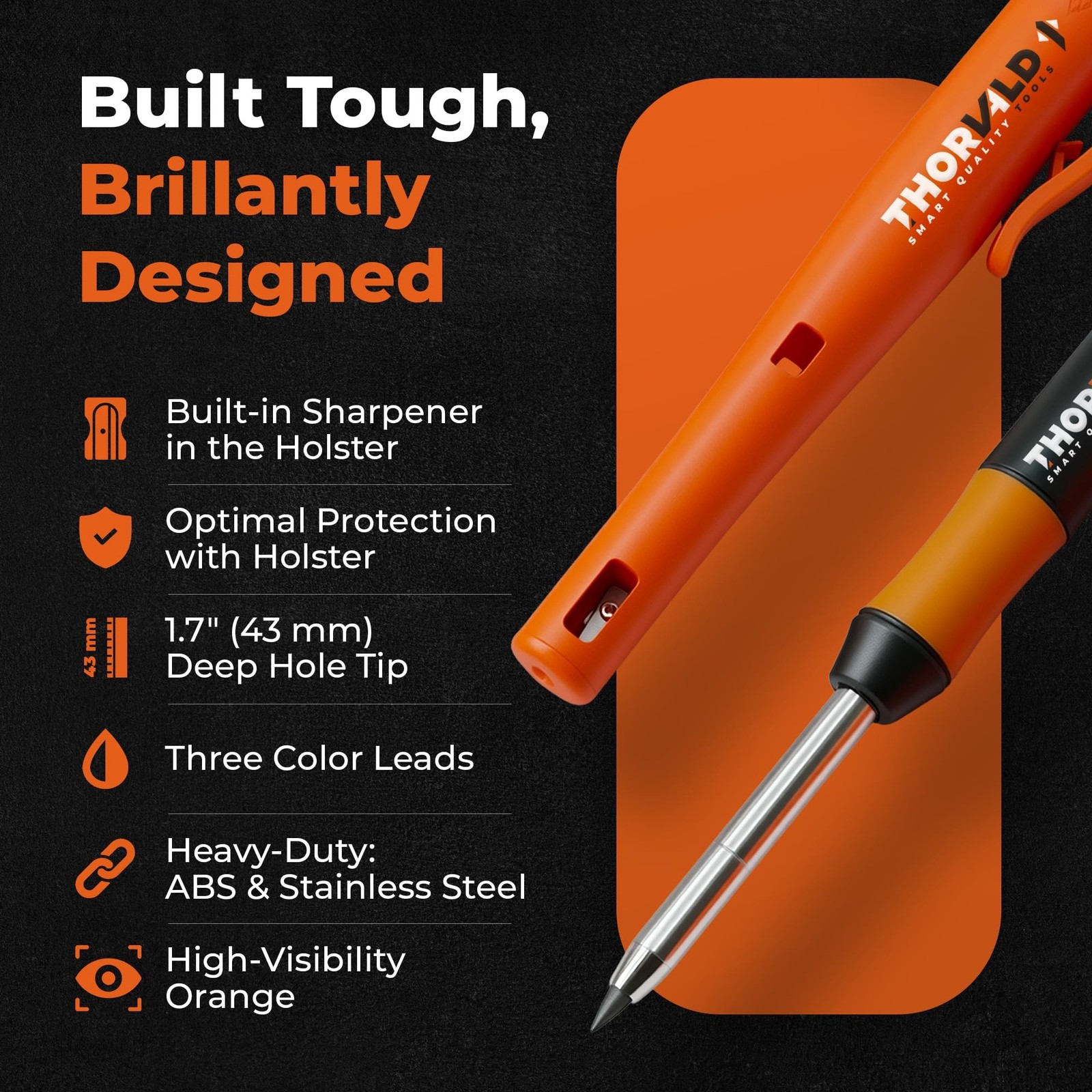 THORVALD New Carpenter Pencils with Holster for Construction – Incl. 7 Leads …