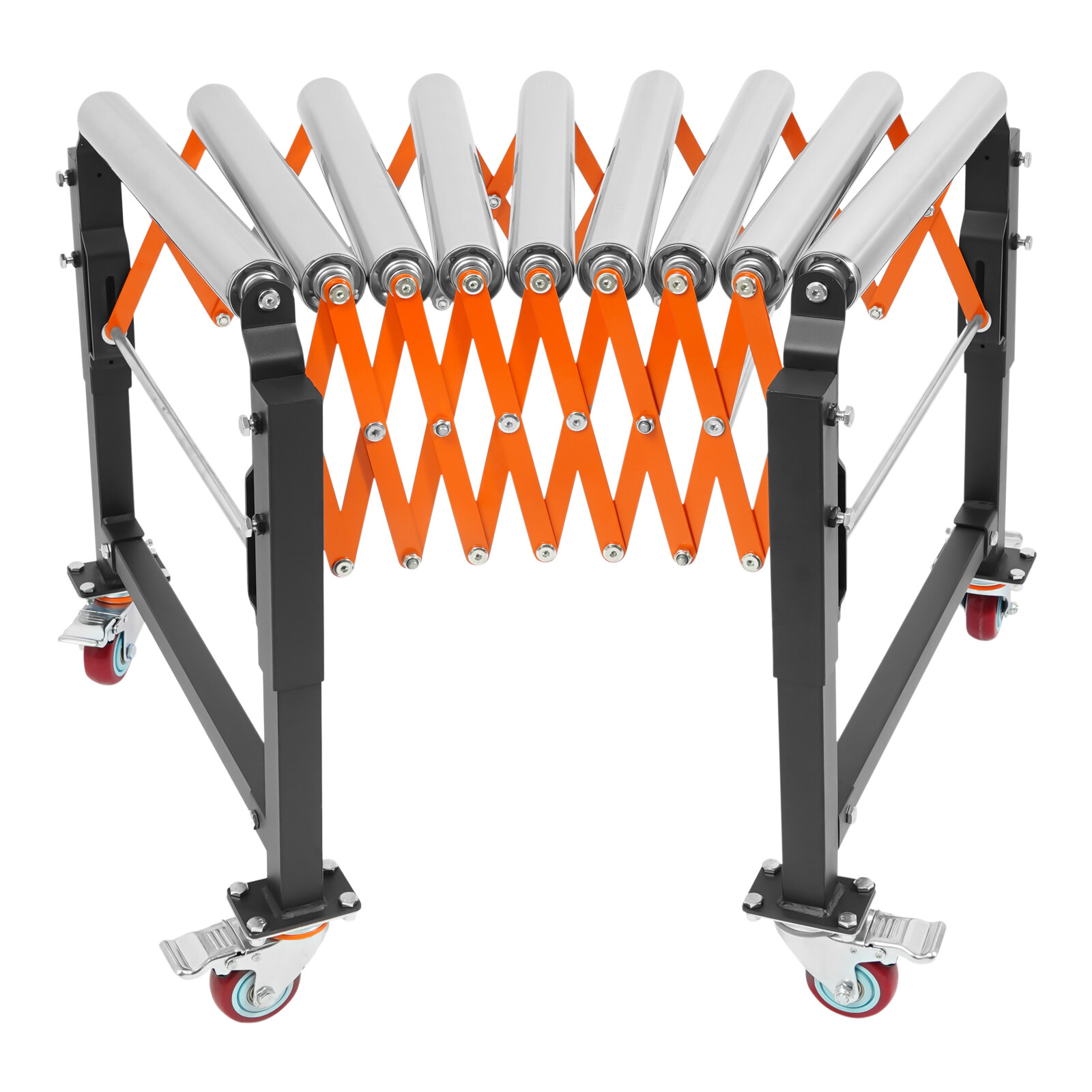 51*23*29in Silver/Black/Orange Iron&Stainless Steel Adjustable Roller Conveyor