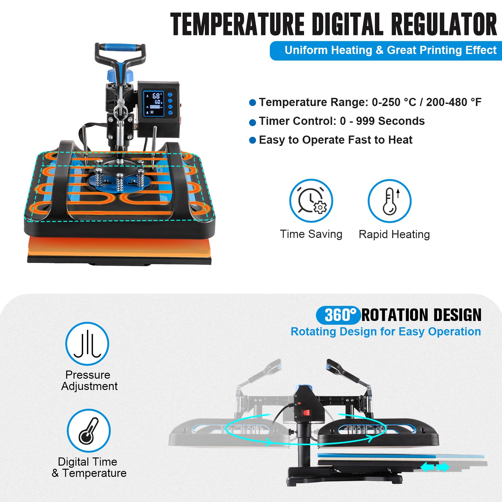 8 in 1 Heat Press Machine 15″x12″ Sublimation Printing For T-Shirt Mug Hat Plate