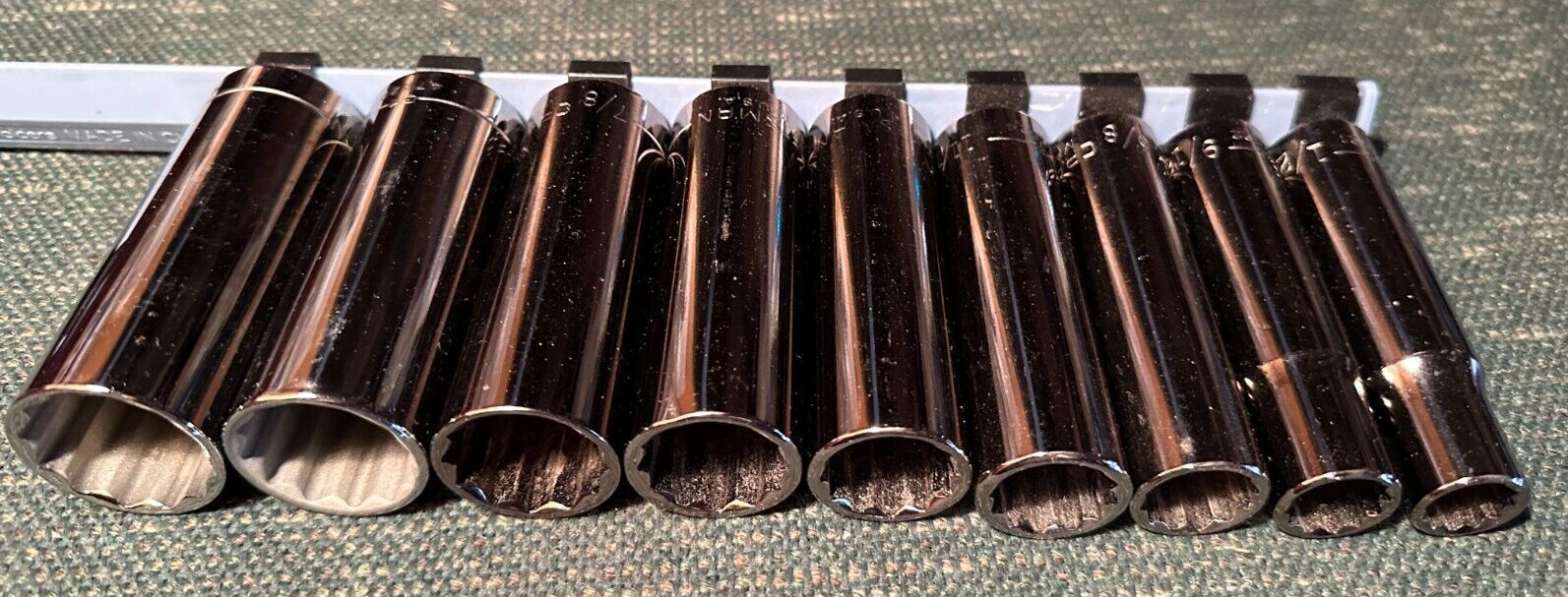 RARE 9 PIECE CRAFTSMAN 1/2 INCH DRIVE DEEP SAE SOCKET SET 12 PT RUST SPOTS