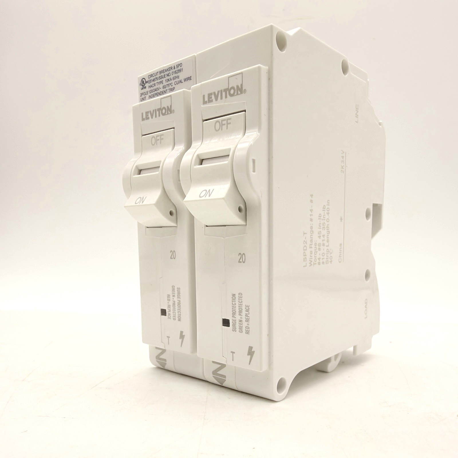 LEVITON LSPD2-T 20A SURGE PROTECTIVE DEVICE PLUG-ON BREAKERS TYPE 1 120V UL NEW