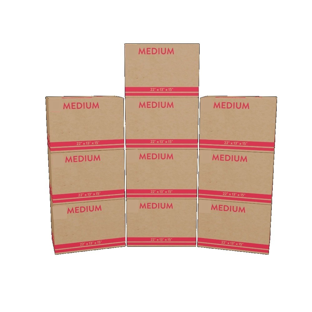 (10 pack) Medium Moving Boxes, 22 in. L x 13 in. W x 15 in. H, Kraft