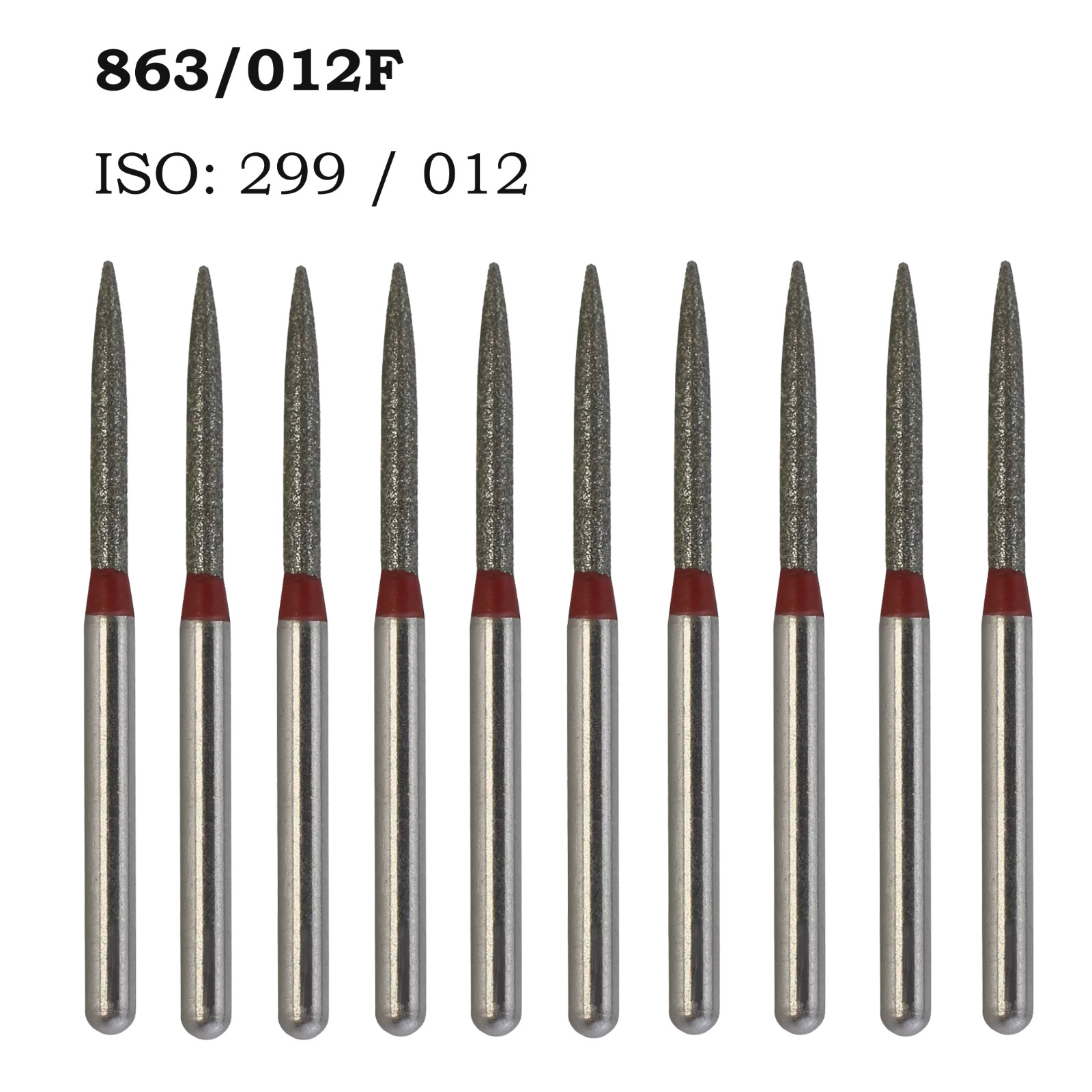 Dental Diamond Burs 863/012F Flame Bur Fine Grit Red FG for High Speed Handpiece