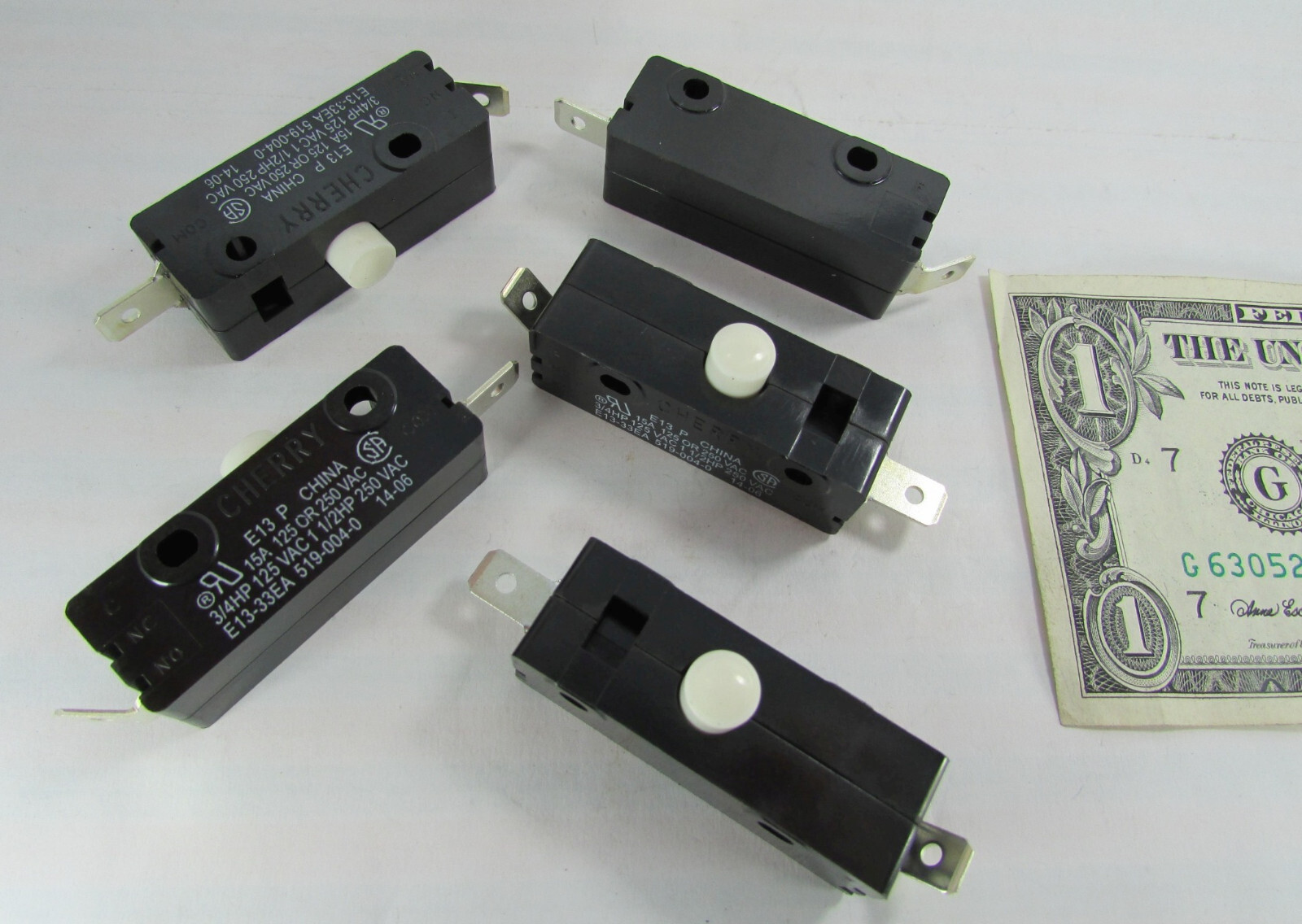 5 Cherry E13 15A Normally Open Snap Push Button Limit MicroSwitch 125VAC/250VAC