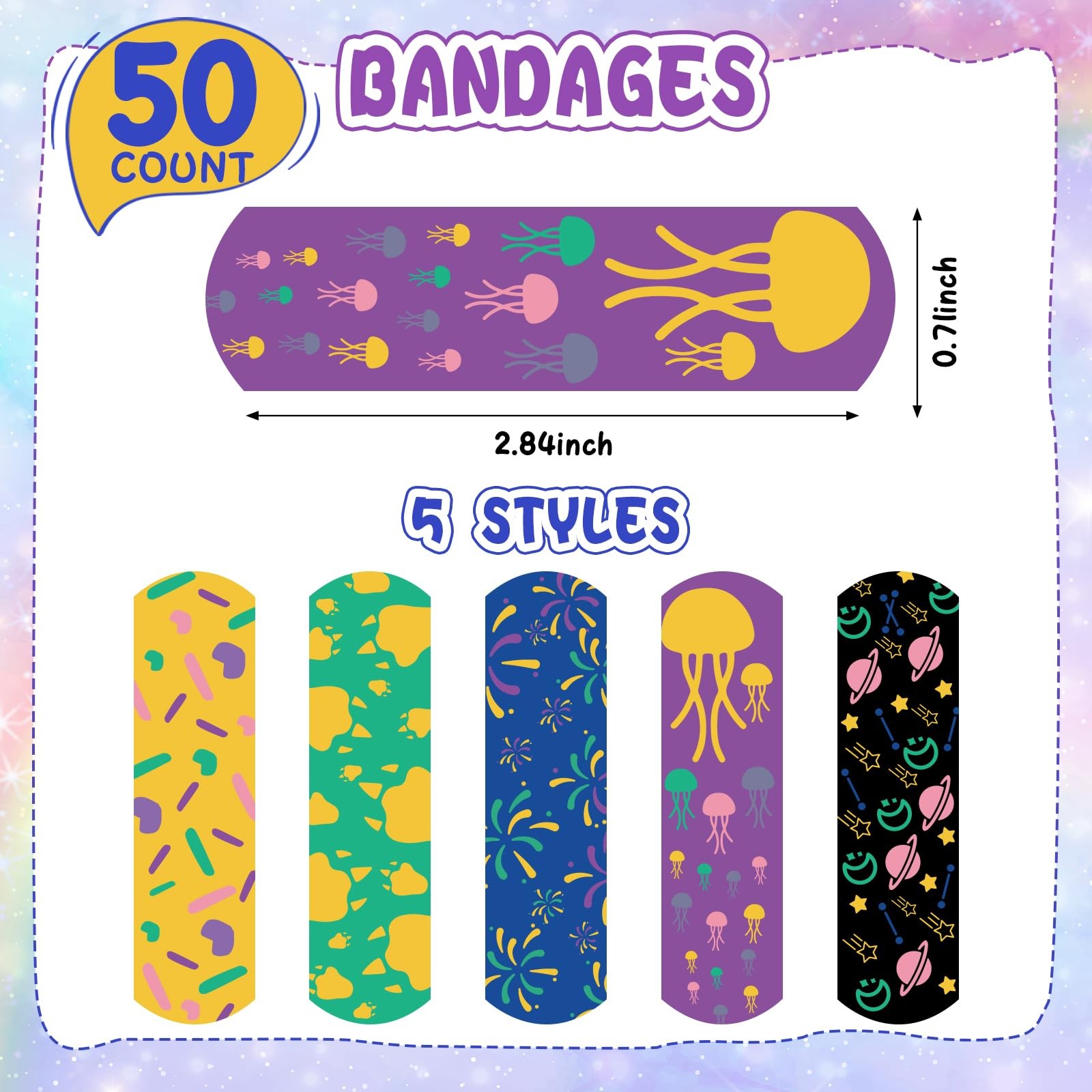 50 Count Kids Bandaids, Glow in The Dark & 50 Count, Assorted Patterns