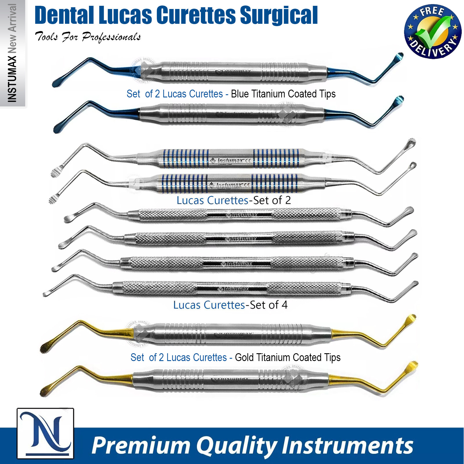 INSTUMAX® Lucas Bone Curette Set For Curettage, Cyst Removal Dental Surgical