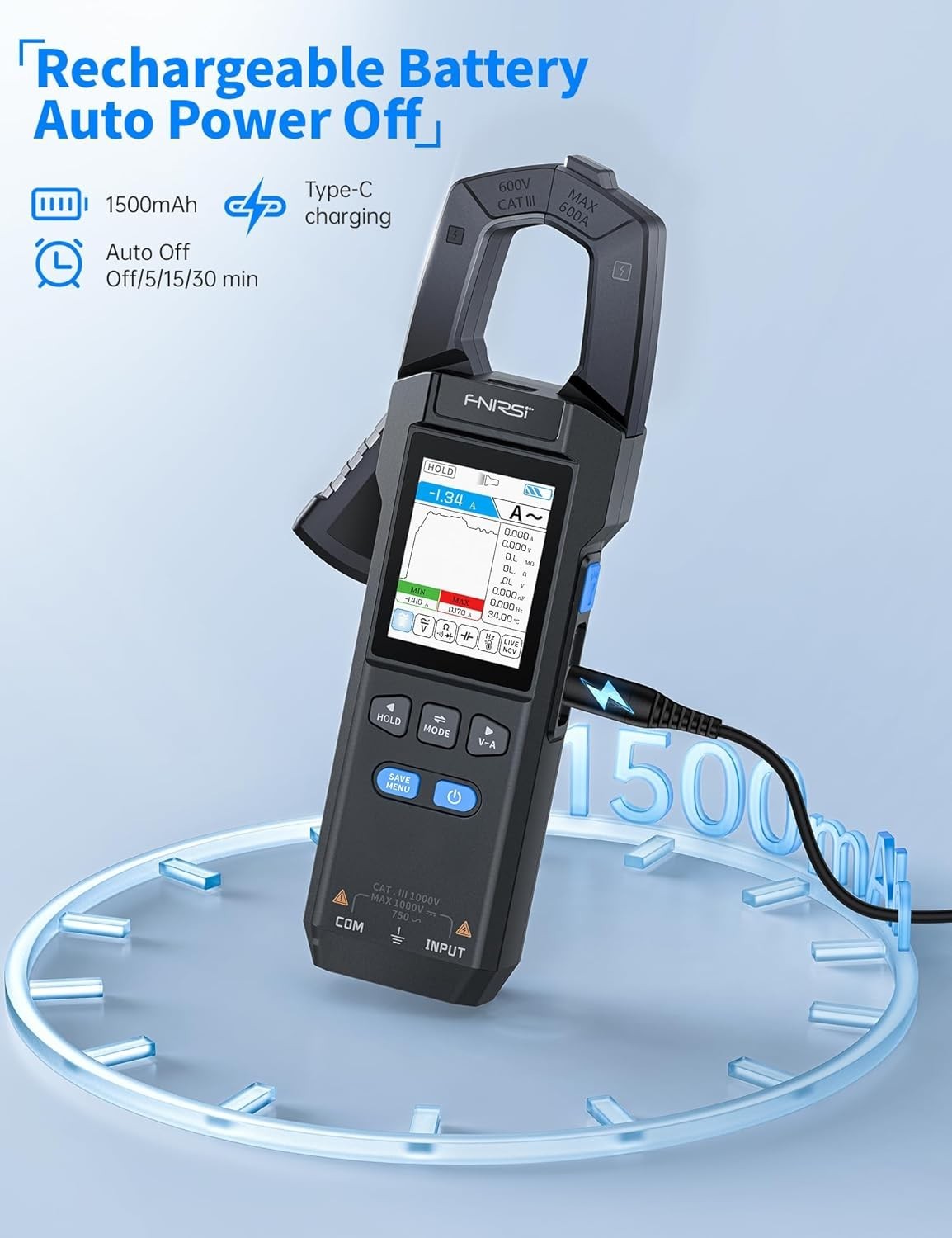 Digital Clamp Meter Multimeter TRMS AC/DC Voltage Current NCV 600A