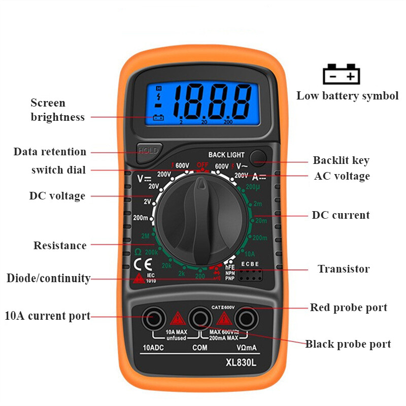 XL830L Digital Multimeter Handheld Multimeter Digital Beep Meter