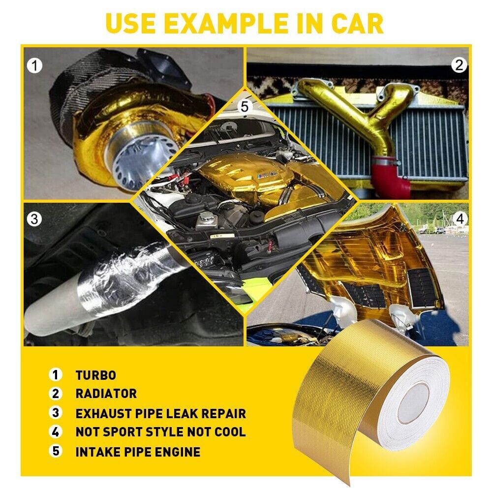 NEW 2″ 33Ft Gold Intake Heat Reflective Tape Wrap Self Adhesive High Temperature