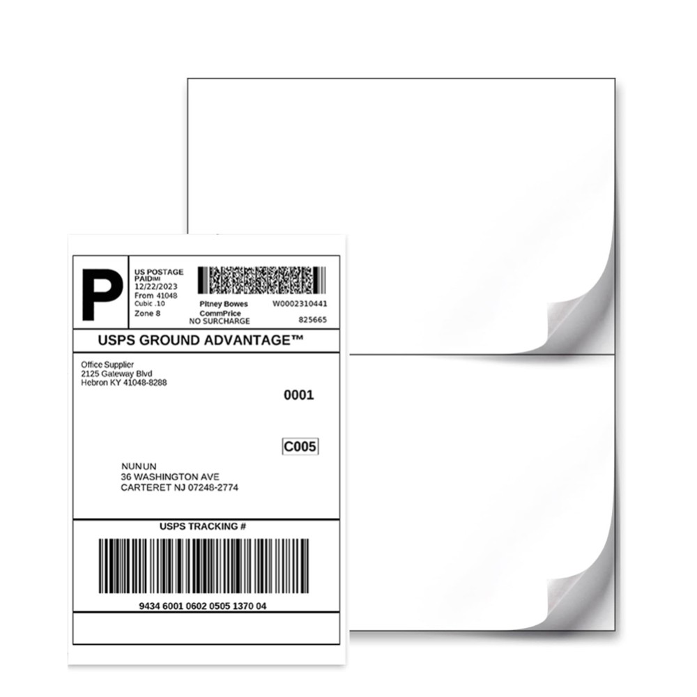 Premium 8.5×5.5 Half Sheet Shipping Labels 2 per Sheet Matte White Self Adhesive