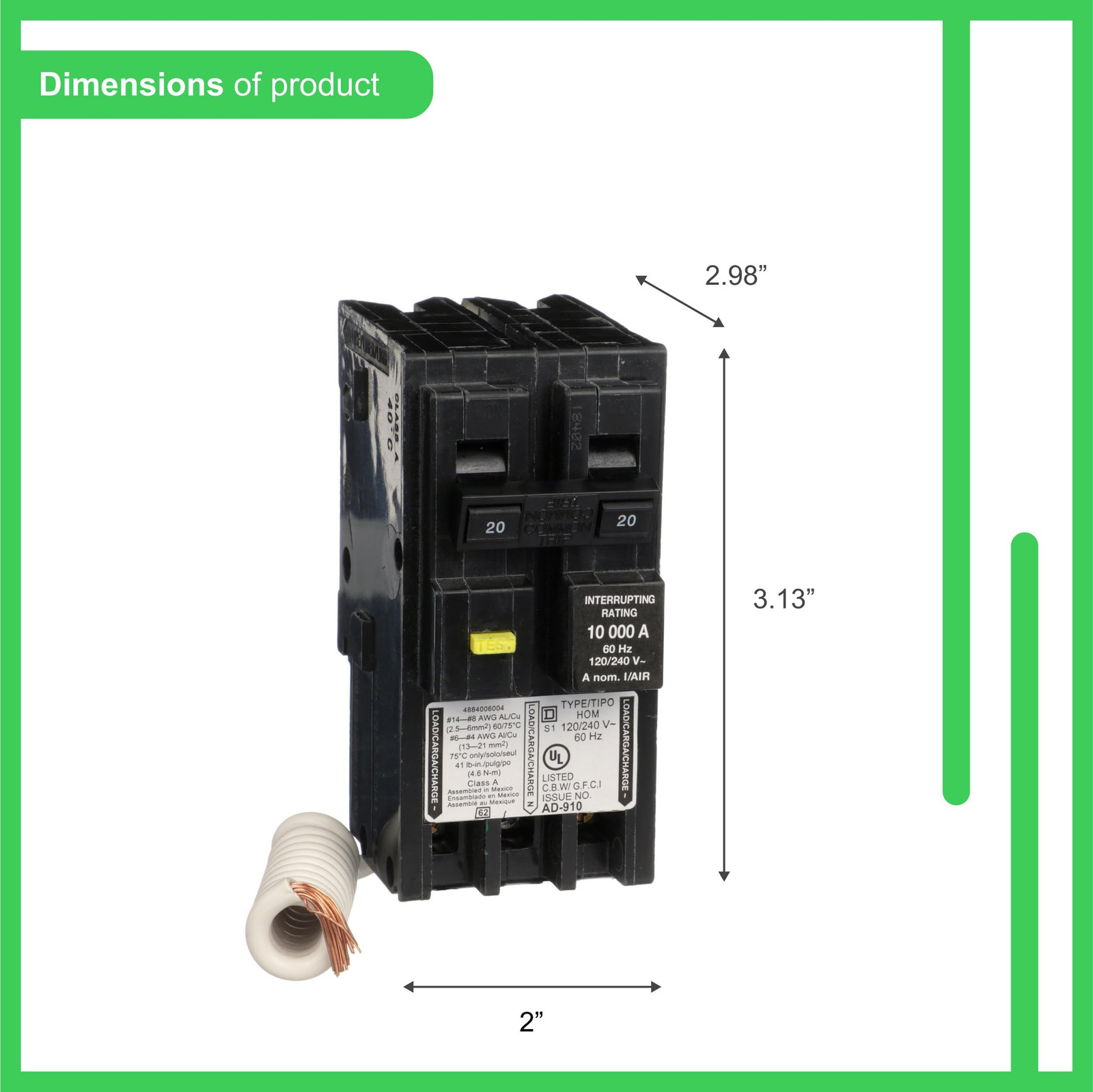 Square D – HOM220GFIC Homeline Circuit Breaker, 20-Amp, 120/240V, Black