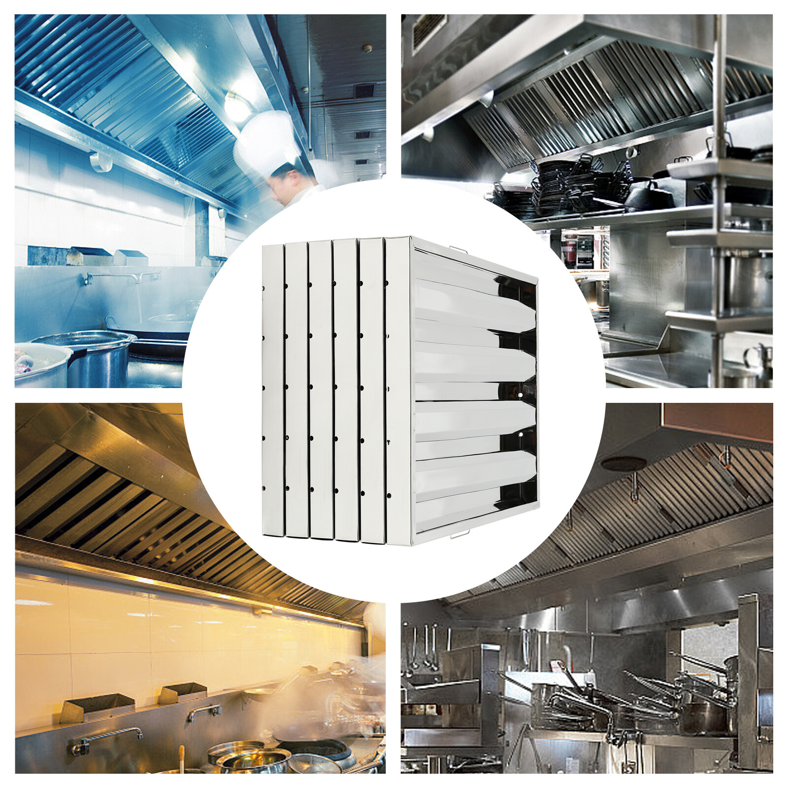 6Pc 19.5 × 24.5 In Stainless Steel Commercial Hood Baffle Filters