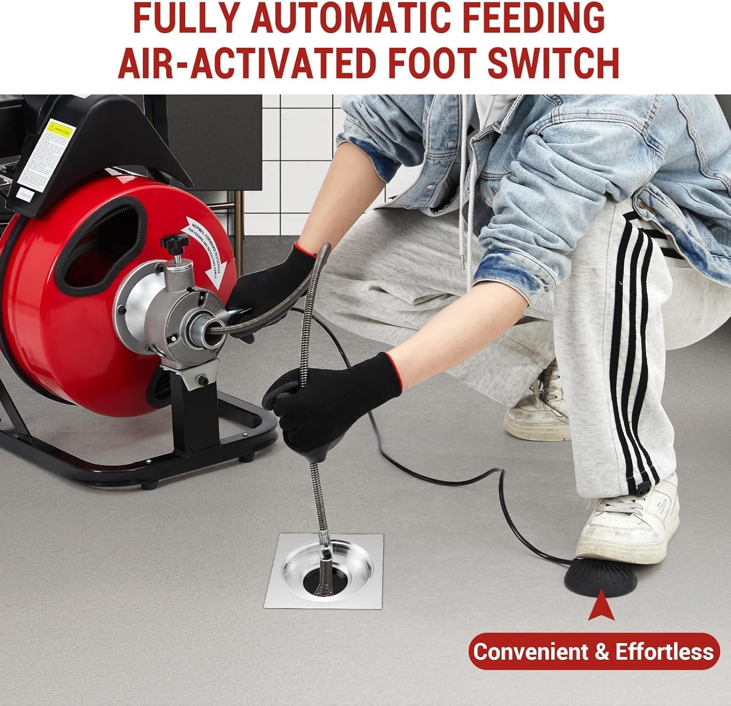 75FT x 1/2 In Drain Cleaner Machine 370W Electric Sewer Snake Auger with Cutters