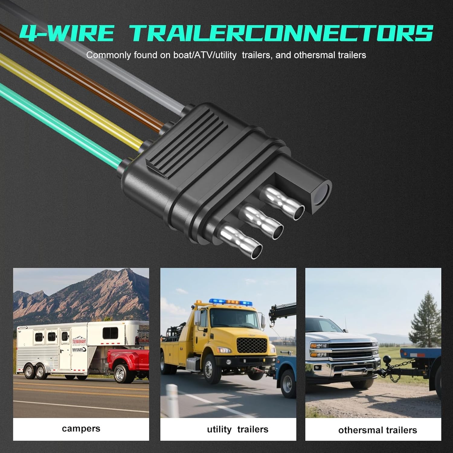4 Pin Trailer Connector Harness Extension 80 Inch, 16AWG 4 Way Trailer Plug Flat