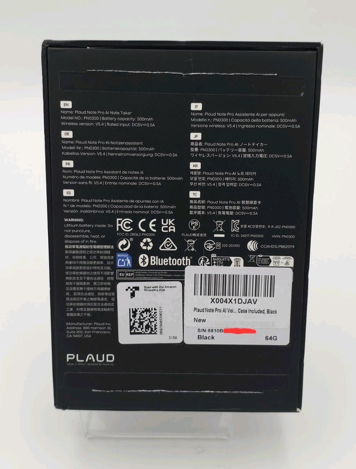 Plaud Note Pro AI Voice Recorder Note Taker PN0300 64GB Black Open Box