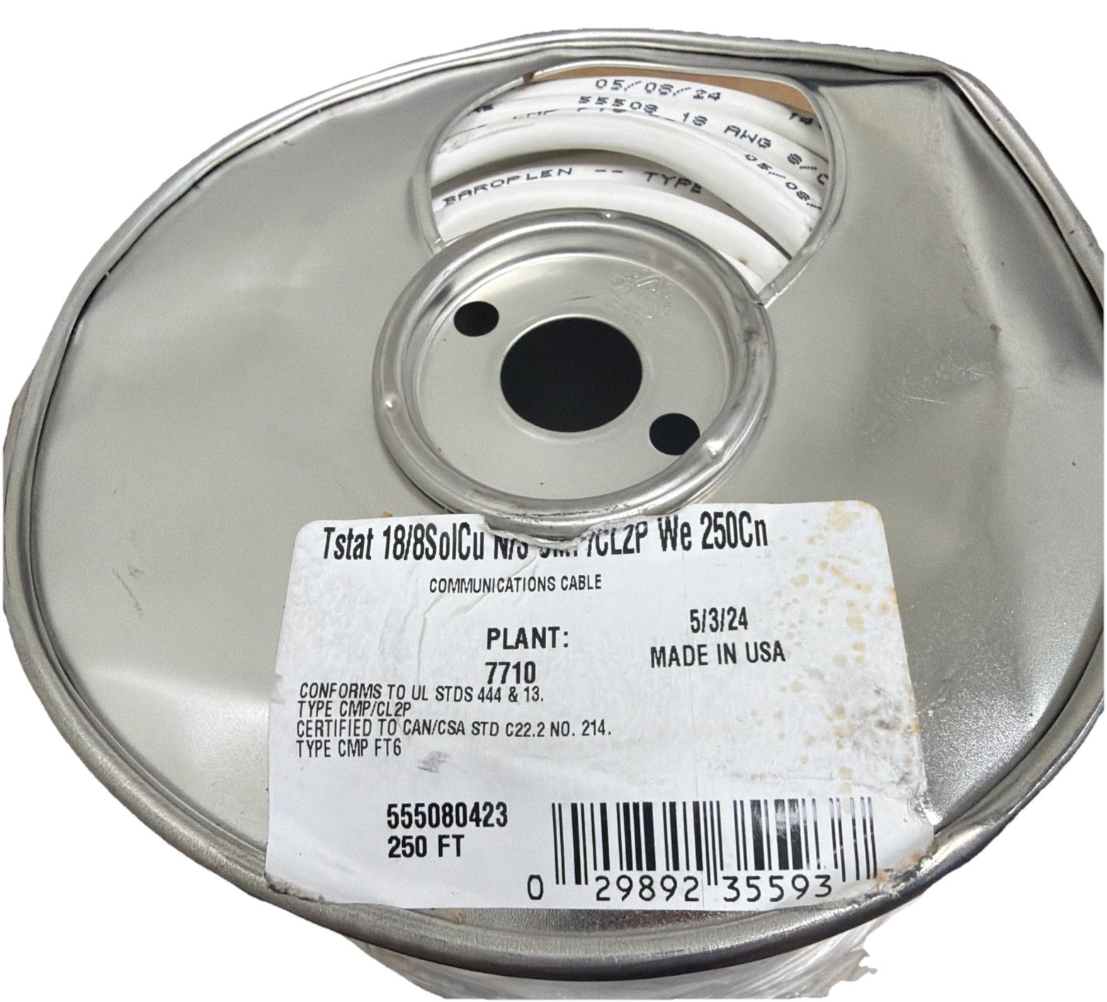 Southwire 555080423 Thermostat Wire, 18Awg, White, 250Ft, 300V Dented Reel