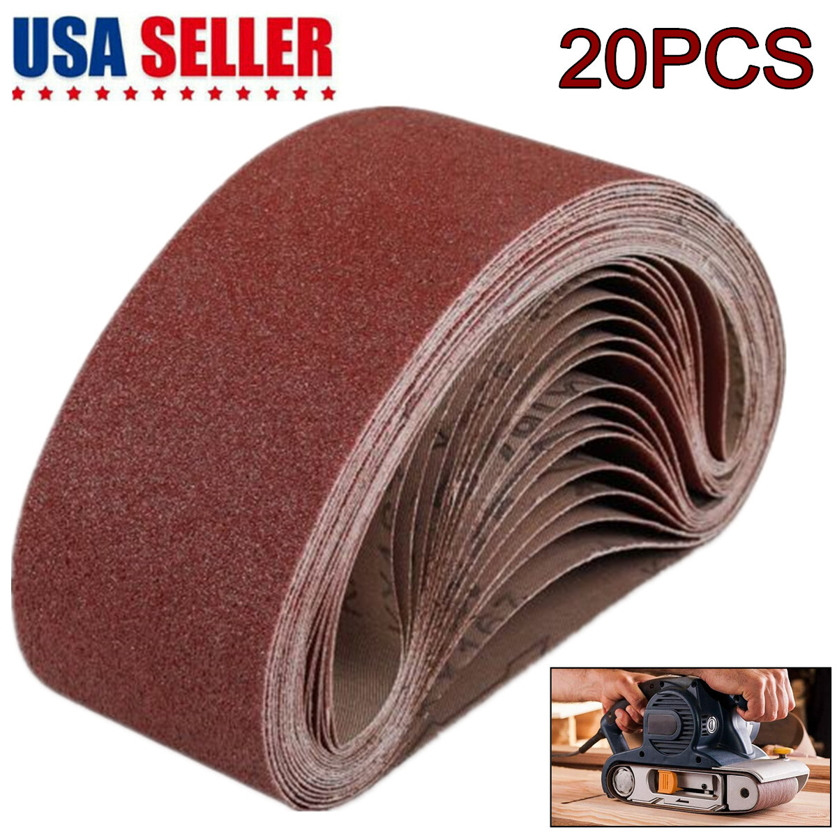 20PCS Belt Sander Sandpaper 3×21 Sanding Belts 40 60 80 120 150 240 400 Grit US