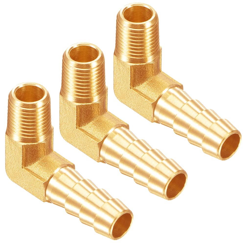 3PCS Brass 1/8″ NPT Male to 3/8″ Barb 90 Degrees Elbow Hose Barb Fittings Ada…
