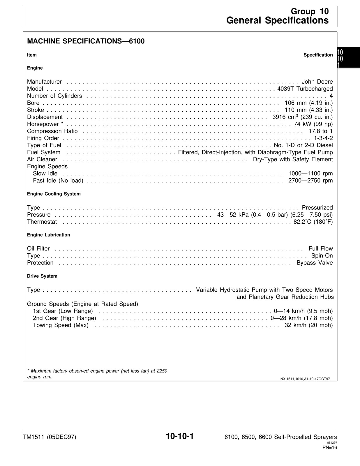 John Deere 6100 6500 6600 Sprayer Service Manual TM1511 USB