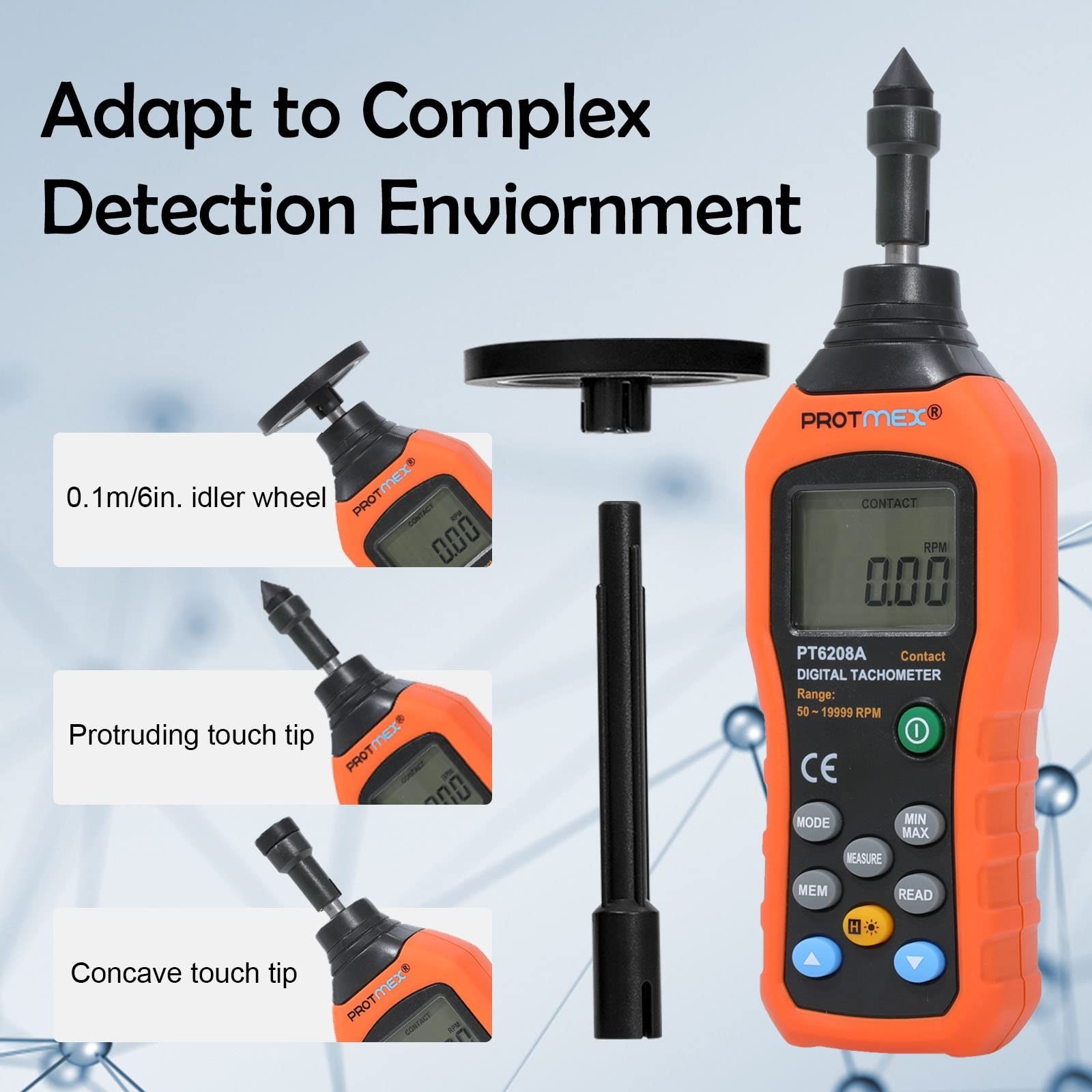 Digital Contact Tachometer 50-19999RPM Speed Meter | Data Logging, Max/Min/AVG,
