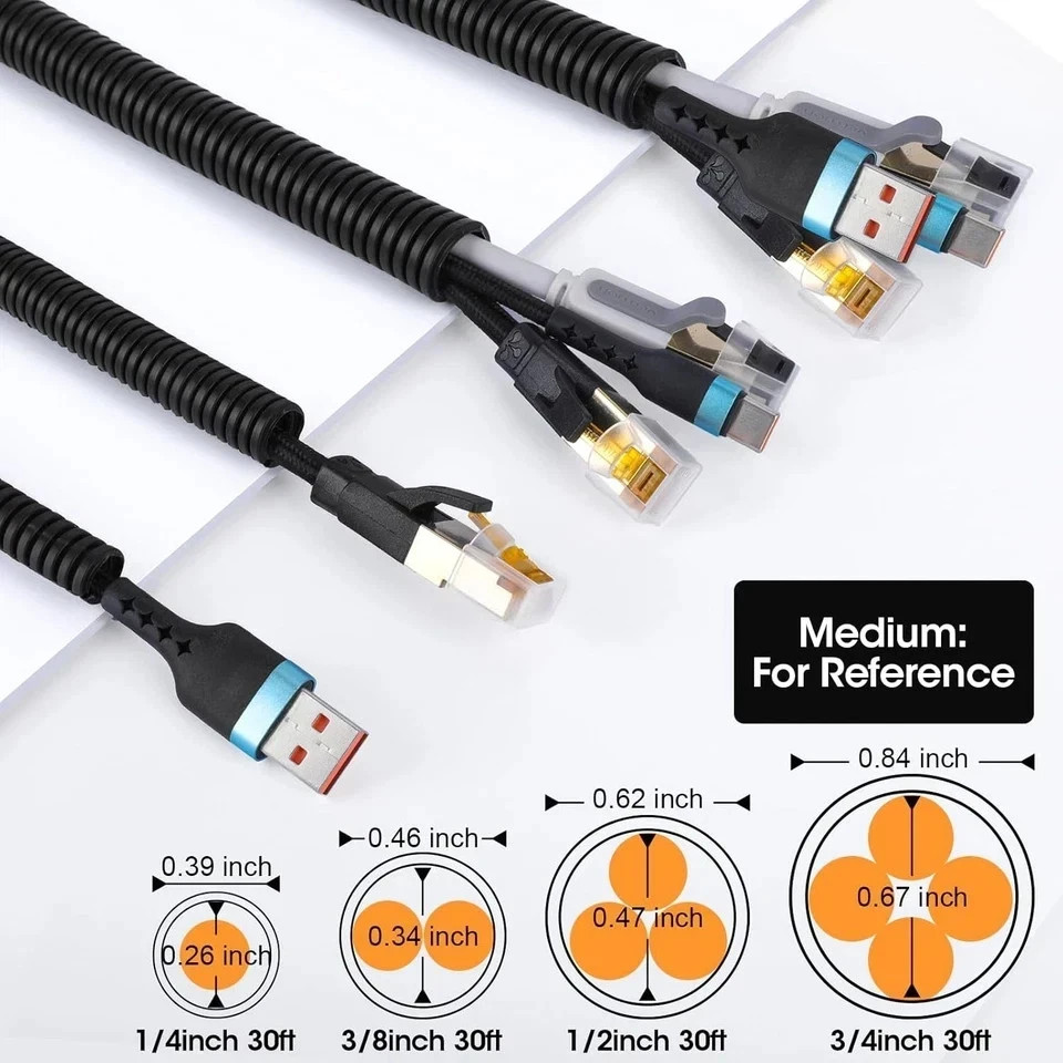 Wire Loom 1/4″, 3/8″, 1/2″, 3/4 Inch X 30 FT, Split Wire Loom Tubing Wire Condui