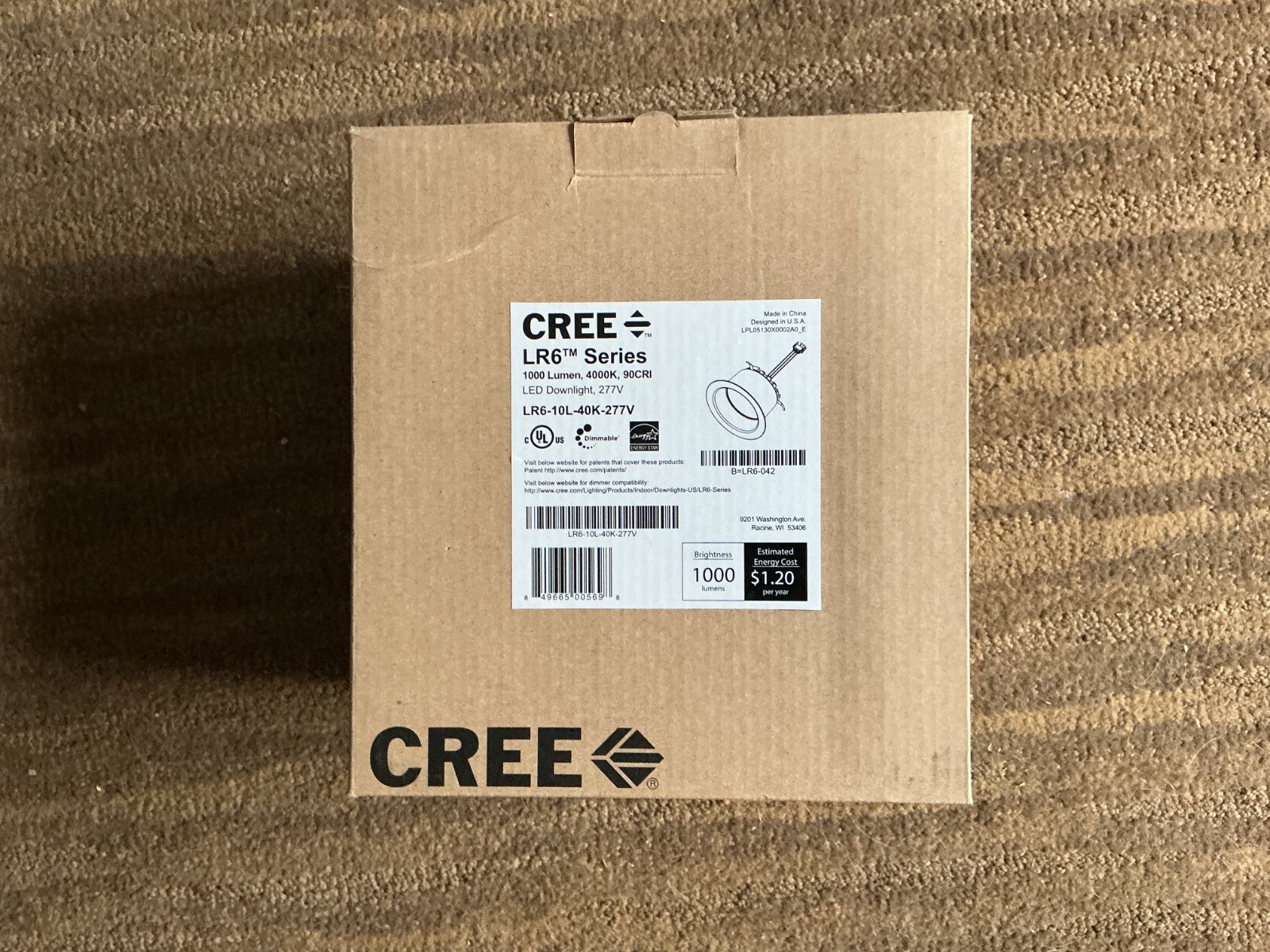 CREE LED COMMERCIAL 6″ DOWNLIGHT 14W 1000 LUMENS 4000K 120-277V #LR6-10L-40K-277