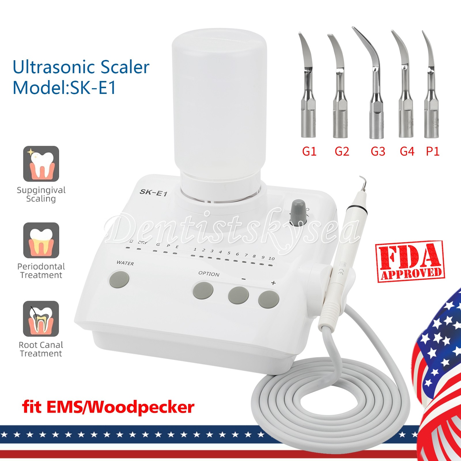 SK-E1 Dental Ultrasonic Piezo Scaler W/Handpiece Tips Bottles Fit EMS HOT