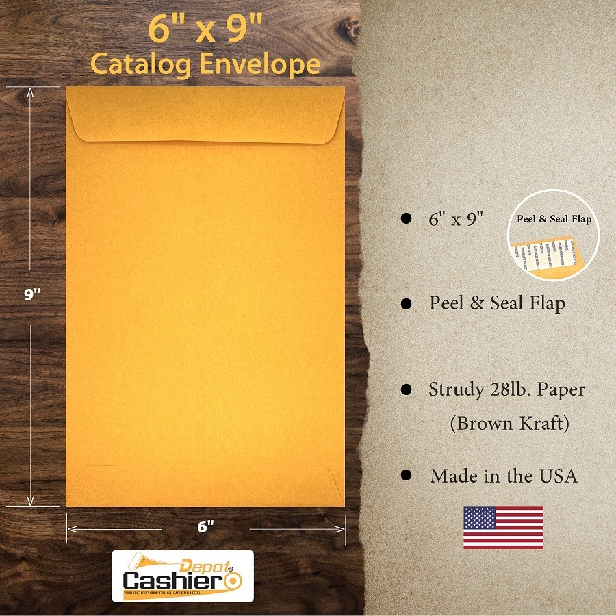 6″ x 9″ Catalog Envelopes, Sturdy 28lb. Kraft, Peel & Seal, 500/Box