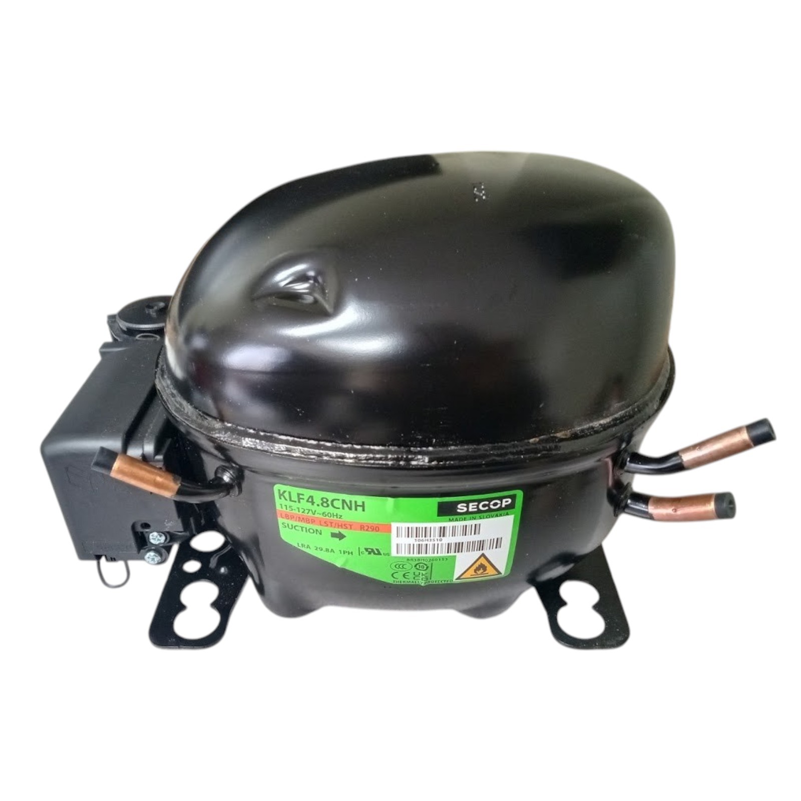 Secop KLF4.8CNH R290 CSIR (HST) Compressor 115 Volts 1735 BTU MBP for DLE4.8CN