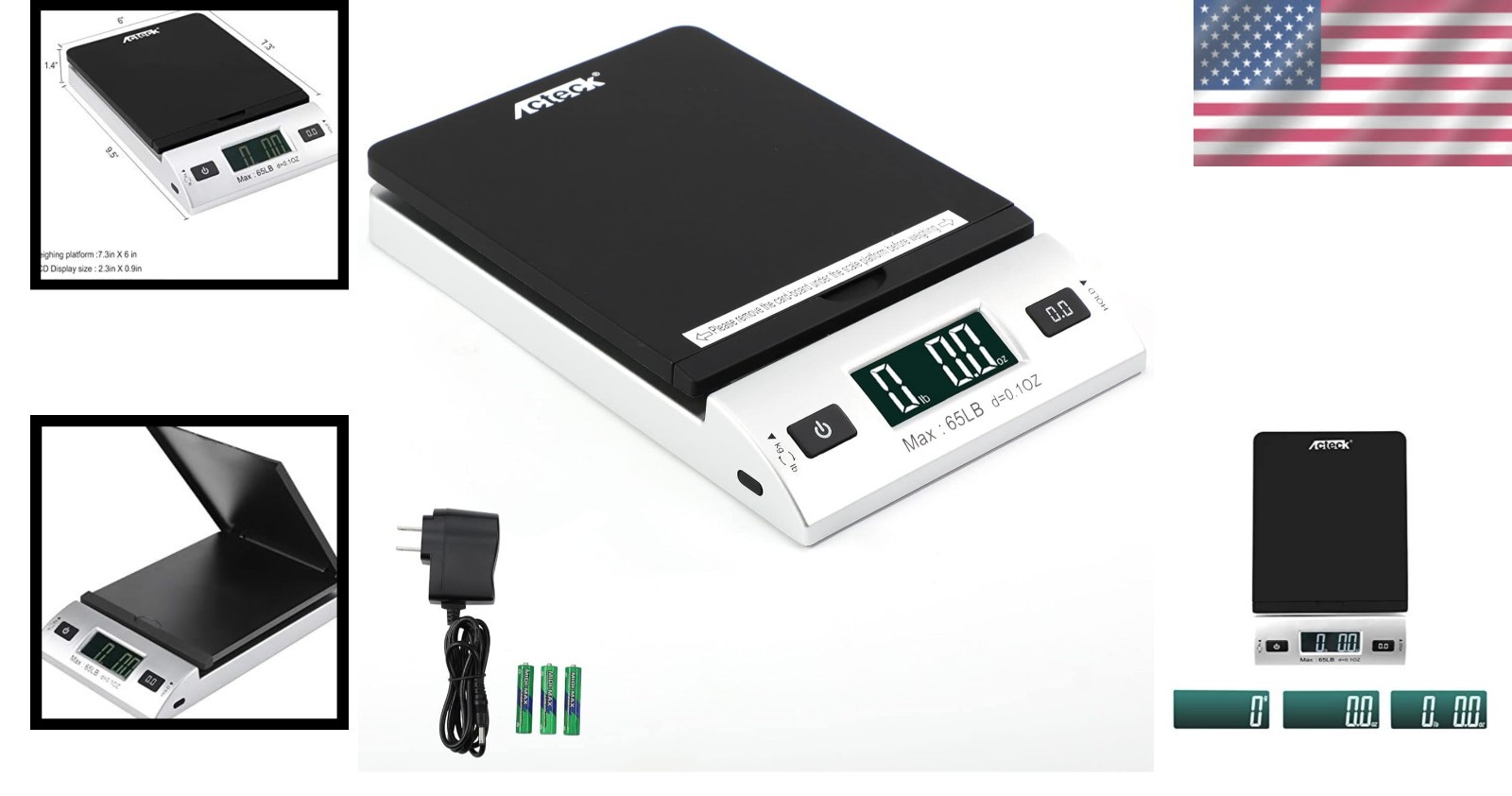 65LBx0.1OZ Digital Shipping Postal Scale w/ Batteries & AC Adapter, Black Silver