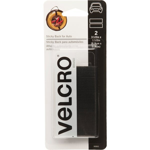 (6-2pk)-VELCRO 1-1/2 In. x 3-1/2 In. Bk Sticky Back Auto Hook & Loop Strip