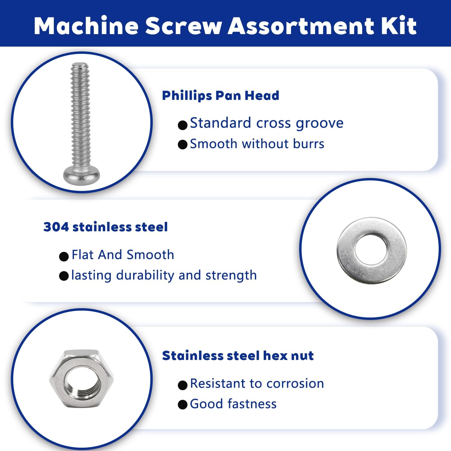 357pcs Machine Screws Assortment Kit, Phillips Pan Head, 304 Stainless Steel Scr