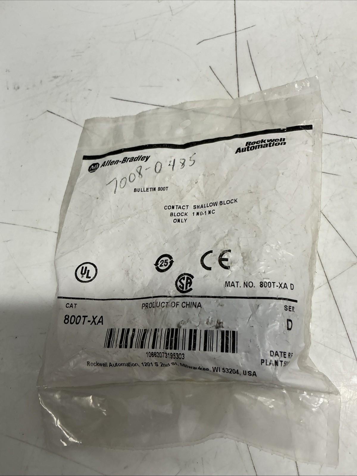 Allen Bradley 800T-XA SER. D CONTACT BLOCK AA-261