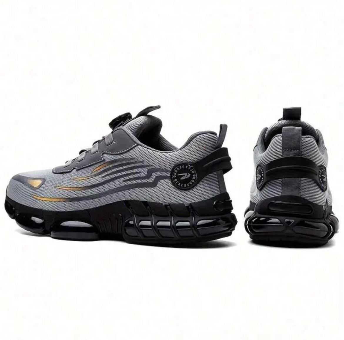 RUNRUILIN Anti-Slip Puncture Proof Steel Midsole Safety Work Shoes Gray/Black