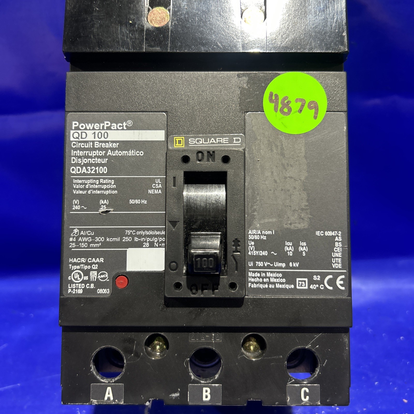 Square D 100 Amp 240V I Line 3 Pole Circuit Breaker QDA32100 🟦