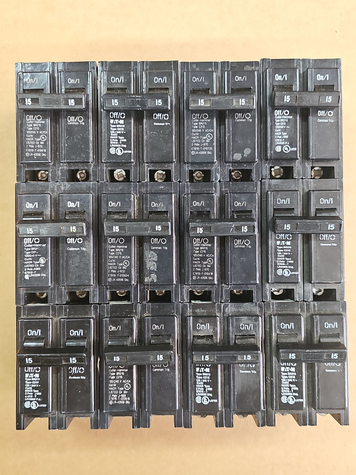 Lot of 12 – Eaton / Cutler-Hammer BR215 15A 2 Pole 240V Circuit Breakers