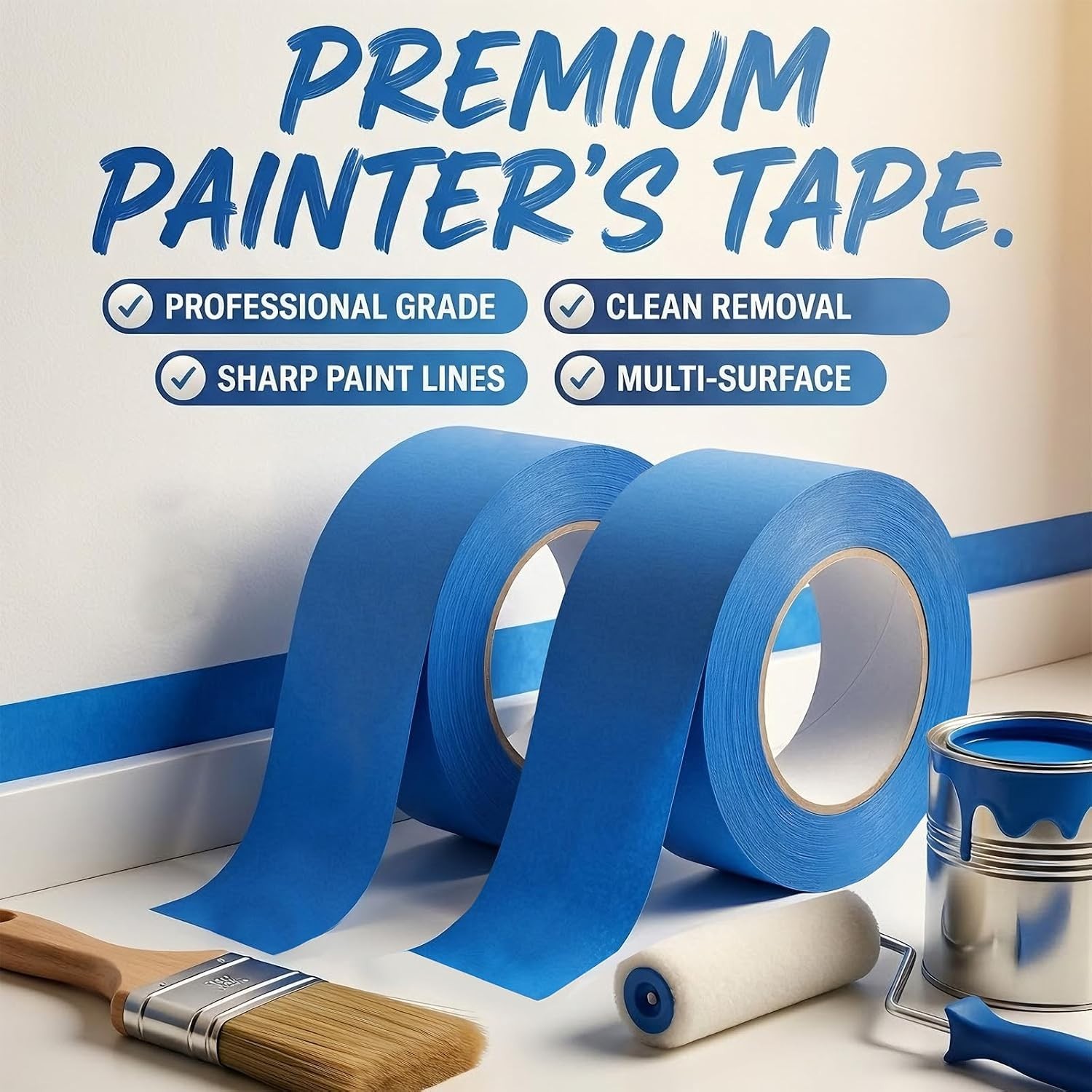 Painters Tape 2 Inch Wide（ 1.89 in. x 55 Yds）, 6 Rolls – Blue Masking Tape fo…