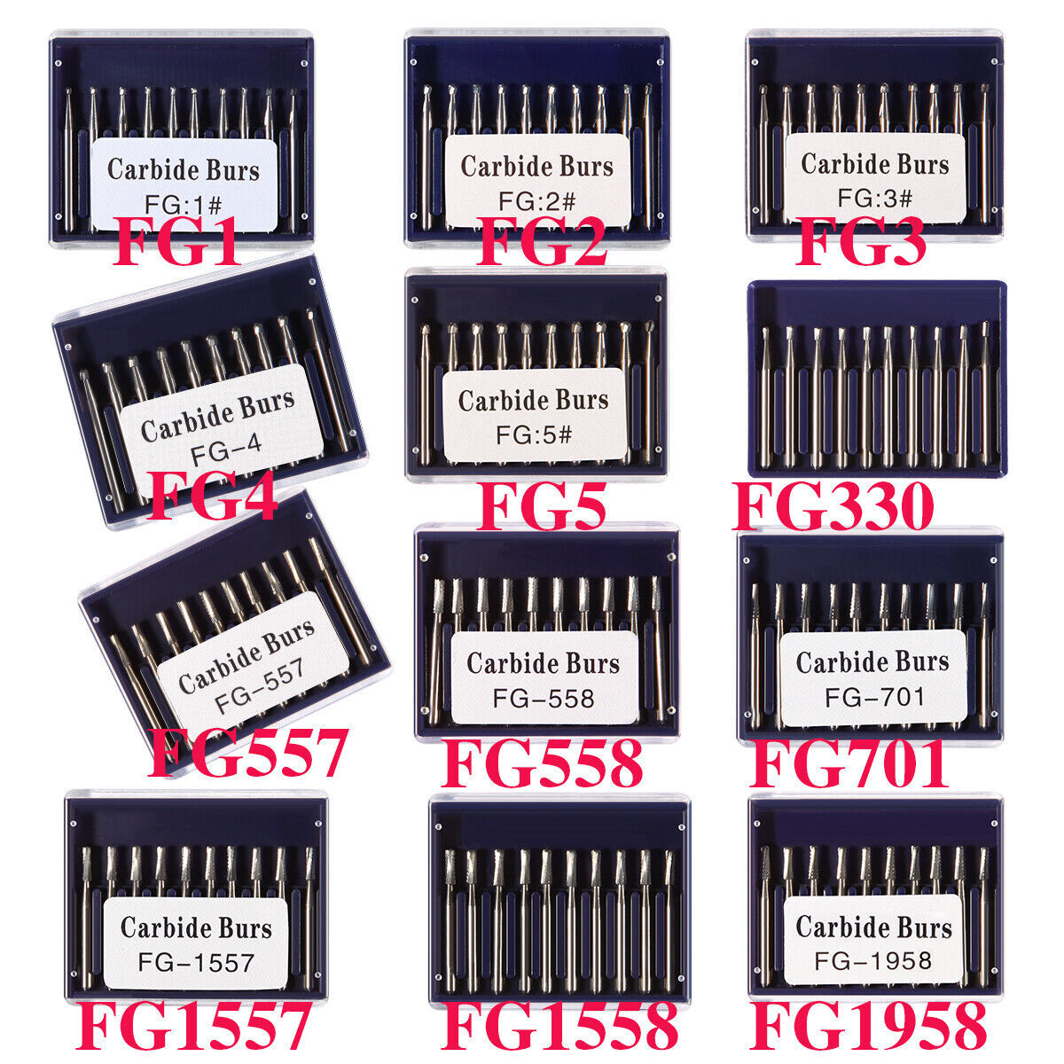10pcs/pk Dental Carbide Burs for High Speed Handpiece Pear Bur 19mm FG Shank