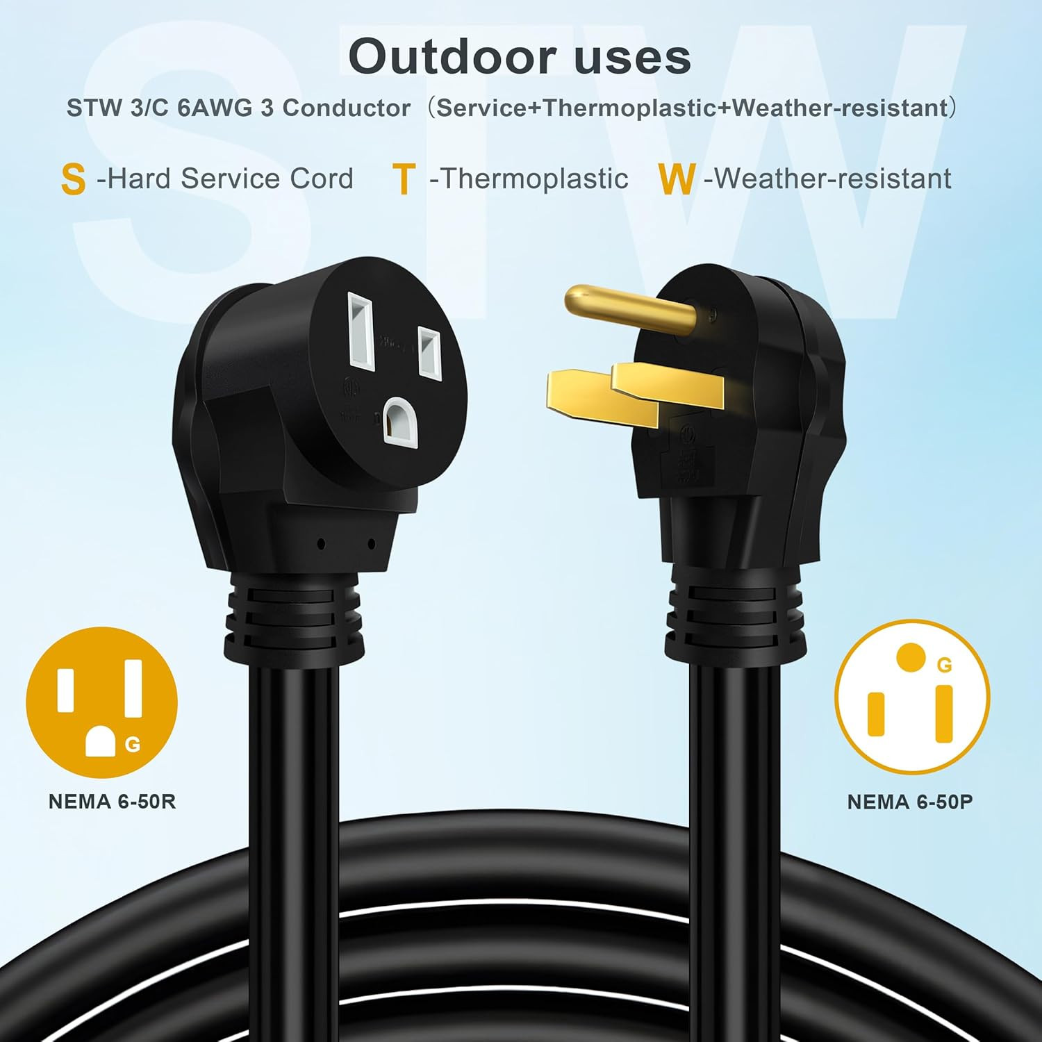 Welding Cord 6 AWG, 30FT, Welding Extension Cords 50 Amp, 125V/250V Welding Powe