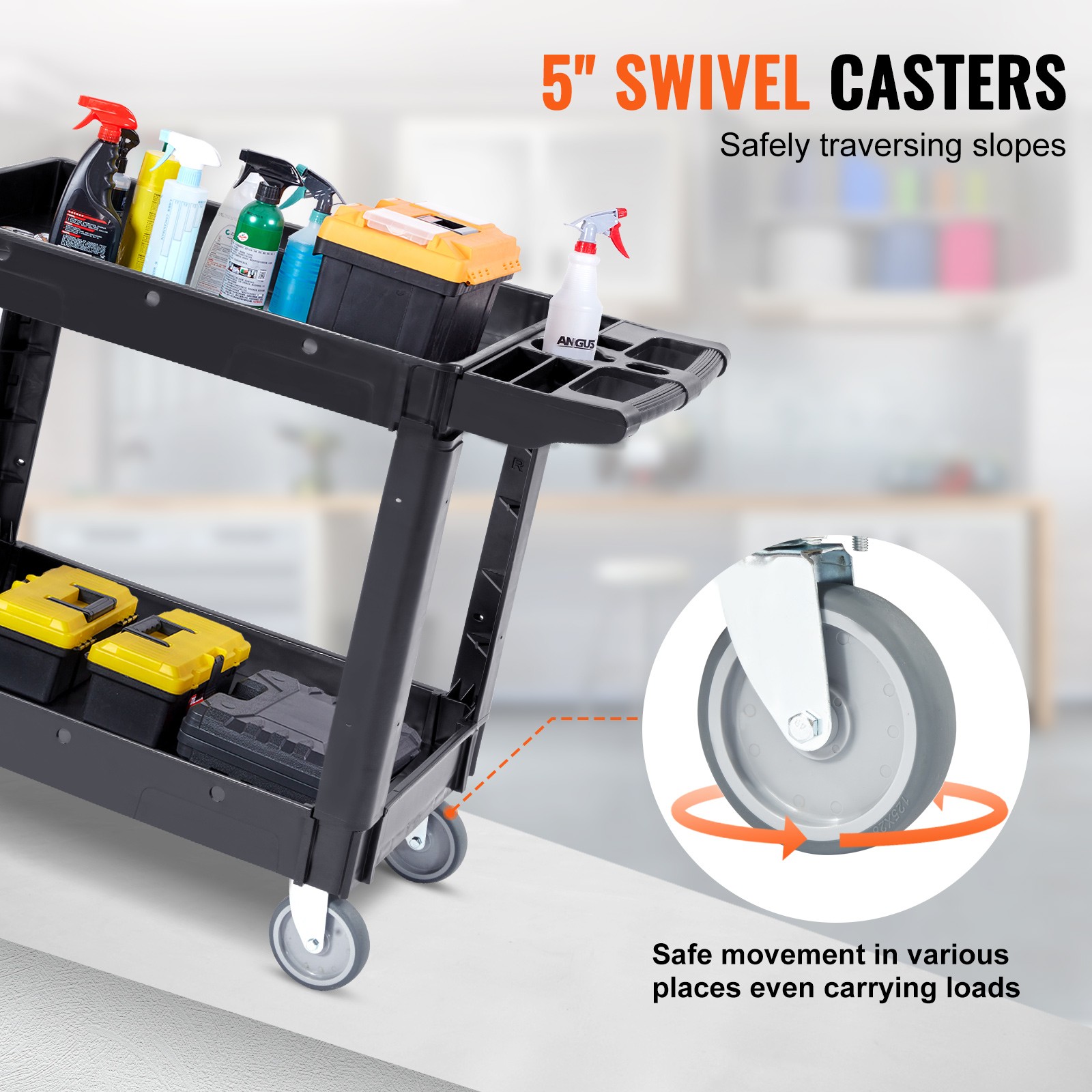 Uimoso Utility Service Cart Rolling Cart 2 Shelf 550LBS with 360° Swivel Wheels
